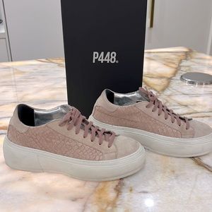 COPY - WOMENS P448 LOUISE PINK PLATFORM TEXTURED LEATHER SNAKEPRINT SNEAKERS - …